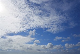 Blue summer sky white cumulus clouds background