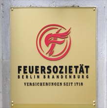 Berlin, Germany, 16 September 2021, sign of the Feuersozietaet, insurance company since 1718,