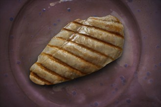 Grilled chicken breast on ceramic plate background