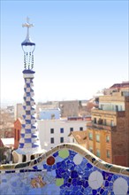 Barcelona Park Guell of Gaudi tiles mosaic serpentine bench modernism