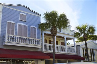 Key west downtown street houses facades in Florida USA