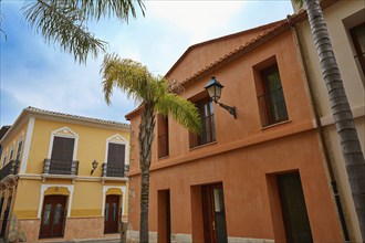 Denia street Loreto facades in Alicante at Mediterranean spain