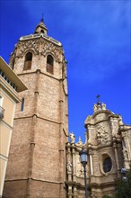 Valencia El Miguelete Micalet in Reina square and Cathedral church