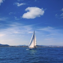 Javea sailboat sailing in Xabia at Mediterranean Alicante of Spain