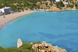 Aerial view of Caleta de Sant Vicent in Ibiza island cala de san Vicente