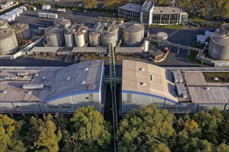 Stainless steel tanks storing chemicals at the Rhine river in Germany. The Chemicals are being