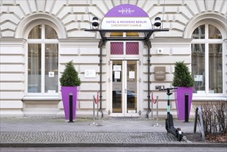 Berlin, Germany, 22 December 2021, entrance to the Mercure Hotel Checkpoint Charlie, Europe