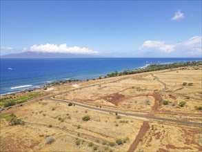 Aerial view Maui Island Beach, Hawaii. Launiupoko State Beach during hot summer