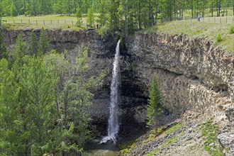 Waterfall Small Zhombolok. Immediately before the confluence of one of the streams of the Zhombolok