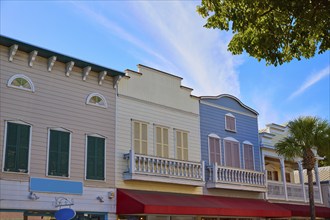 Key west downtown street houses facades in Florida USA