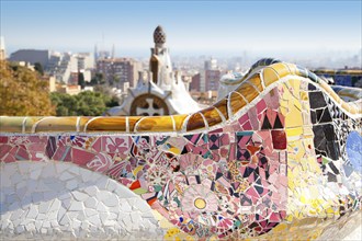 Barcelona Park Guell of Gaudi tiles mosaic serpentine bench modernism