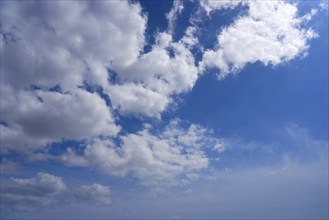 Blue sky with white summer cumulus clouds