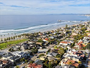 Aerial view of La Jolla Bay, San Diego, California, USA. bay with with luxury villa on the coast