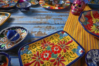 Mexican pottery Talavera style of Puebla in Mexico