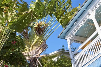 Key west downtown street houses facades in Florida USA