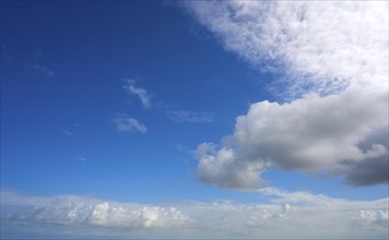 Blue summer sky white cumulus clouds background