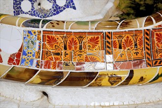 Barcelona Park Guell of Gaudi tiles mosaic serpentine bench modernism