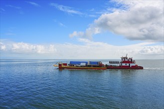 Ferry freighter from Holbox to Chiquila port in Mexico Quintana Roo