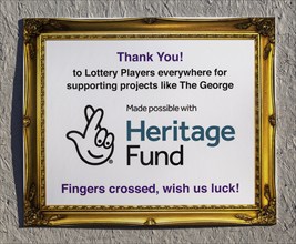 Heritage Fund information about rebuilding the The George pub, Wickham Market, Suffolk, England,