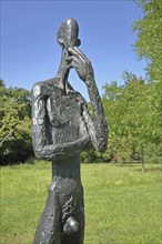 Sculpture Von Mensch zu Mensch by Hannes Helmke, modern art, standing slim thin naked male figure,