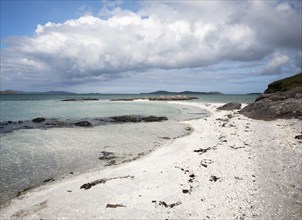 White sand at Traigh Mhor beach, the Cockle Strand, Barra, Outer Hebrides, Scotland, UK