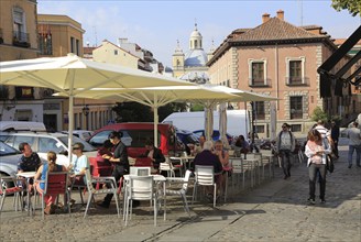 Pavement street cafe in La Latina barrio, Madrid city centre, Spain, Europe