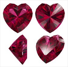 Ruby red heart shape isolated different views