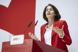 Katarina Barley, SPD lead candidate for the European elections, at a press conference in Berlin, 12