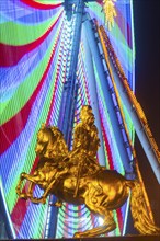 Augustus Market in Dresden. Equestrian statue of Augustus the Strong, also known as the Golden