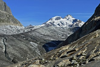 The Grosses Wannenhorn of the Valais Fiescherhörner rises above the Great Aletsch Glacier, UNESCO