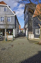 Alley in the old town centre of Hattingen, Ennepe-Ruhr district, North Rhine-Westphalia, Germany,