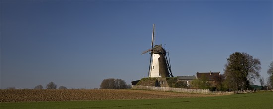 Historic Grottenherten tower windmill, Bedburg, Rhine-Erft district, Lower Rhine, North