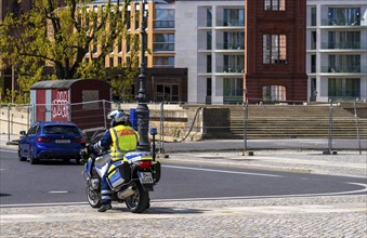 Traffic control, police officers of the motorised traffic squadron, Berlin, Germany, Europe