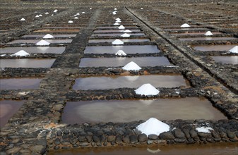 Evaporation of sea water in salt pans, Museo de la Sal, Salt museum, Las Salinas del Carmen,