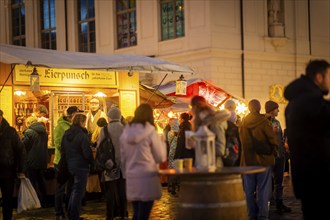 The historic Christmas market on the Neumarkt in front of the Church of Our Lady, Dresden, Saxony,