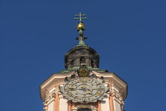 Tower with tower clock, Birnau pilgrimage church, Uhldingen-Mühlhofen, Lake Constance,