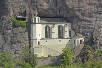 Rock church built in 1484 and landmark, rock, stone wall, Idar-Oberstein, Hunsrück,