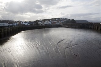 Mud in the harbour at low tide, Watchet, Somerset, England, United Kingdom, Europe