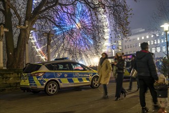 Police patrol in the pre-Christmas period, Christmas market in the city centre of Essen, police car