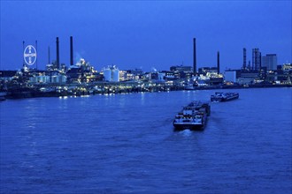 Backdrop of Chempark Leverkusen, Bayer Leverkusen, chemical park, chemical plant, river Rhine,