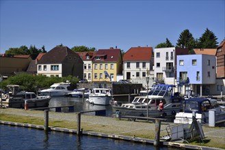 Europe, Germany, Mecklenburg-Western Pomerania, island town of Malchow, Lake Malchow, small marina,