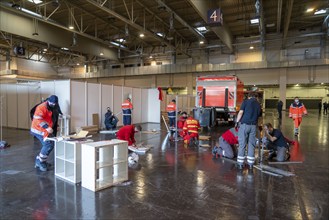 Construction of a vaccination centre for corona vaccinations, in a hall at Messe Essen, by the