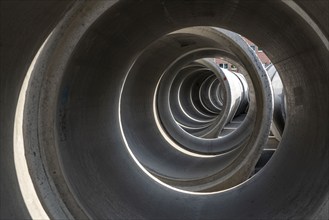 Concrete sewer pipes, stored on a construction site during sewer renovation work, on the Dickswall,