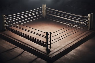 Empty boxing ring with ropes tightly stretched across the square corner, AI generated