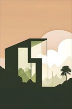 Abstract wallpaper illustration representing luxury real estate lifestyle with geometric shapes, AI