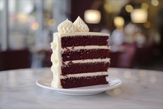 Slice of Red Velvet Cake on plate. Generative Ai, AI generated