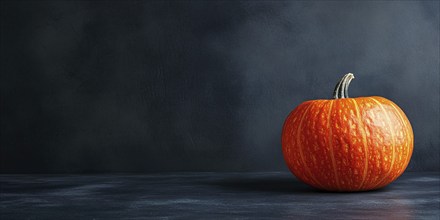 One large orangepumpkins on dark background with copy space. Generative Ai, AI generated