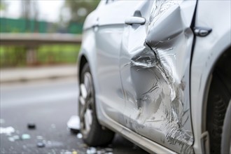 Close-up of a fender bender on a car after a traffic accident, AI generated, AI generated, AI