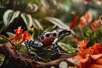 Poison dart frog on leaves, AI generated