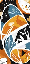 Illustration of an abstract Easter egg design with geometric patterns, bold colors, and a mix of